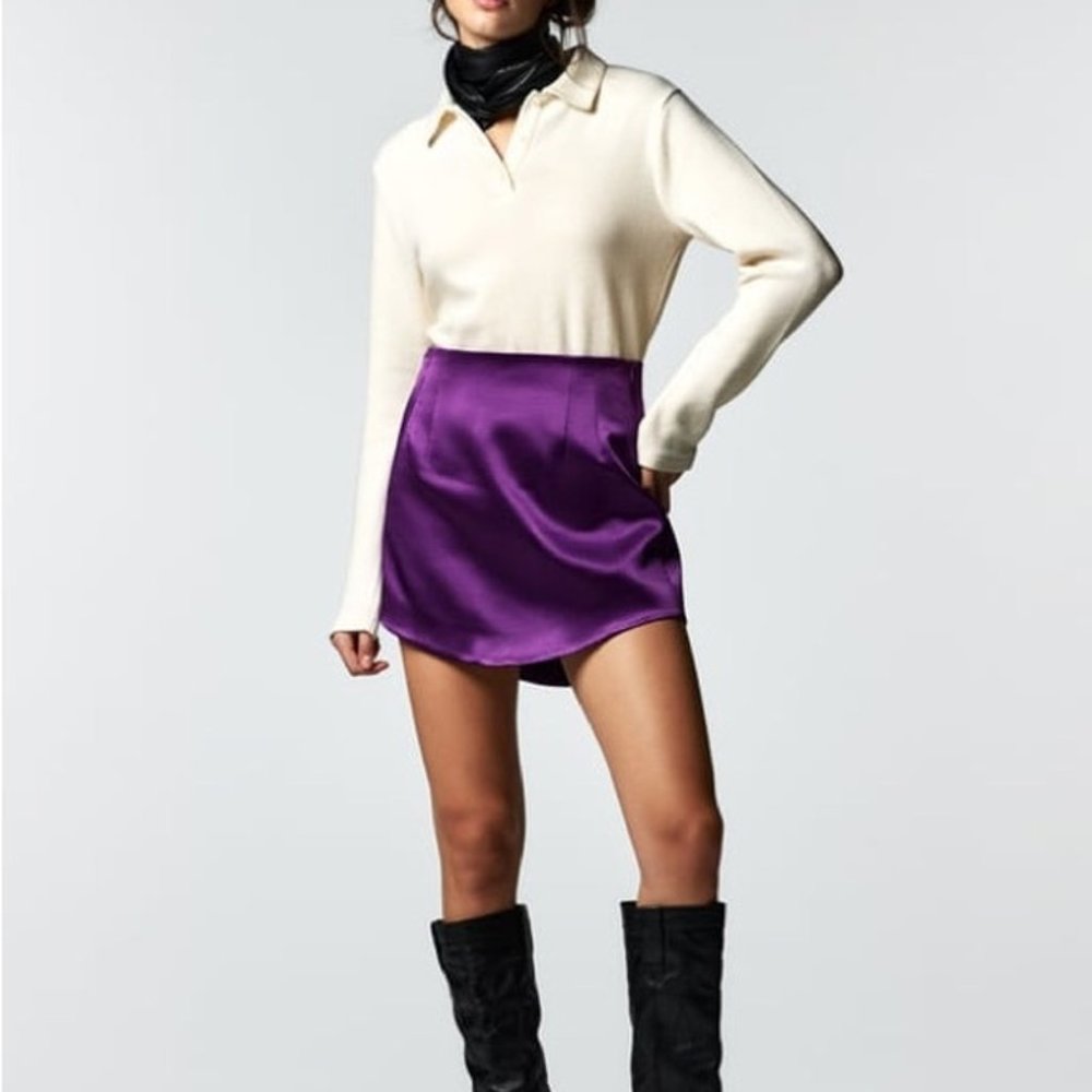 Zara | Purple Satin Effect High Waisted Mini Skirt